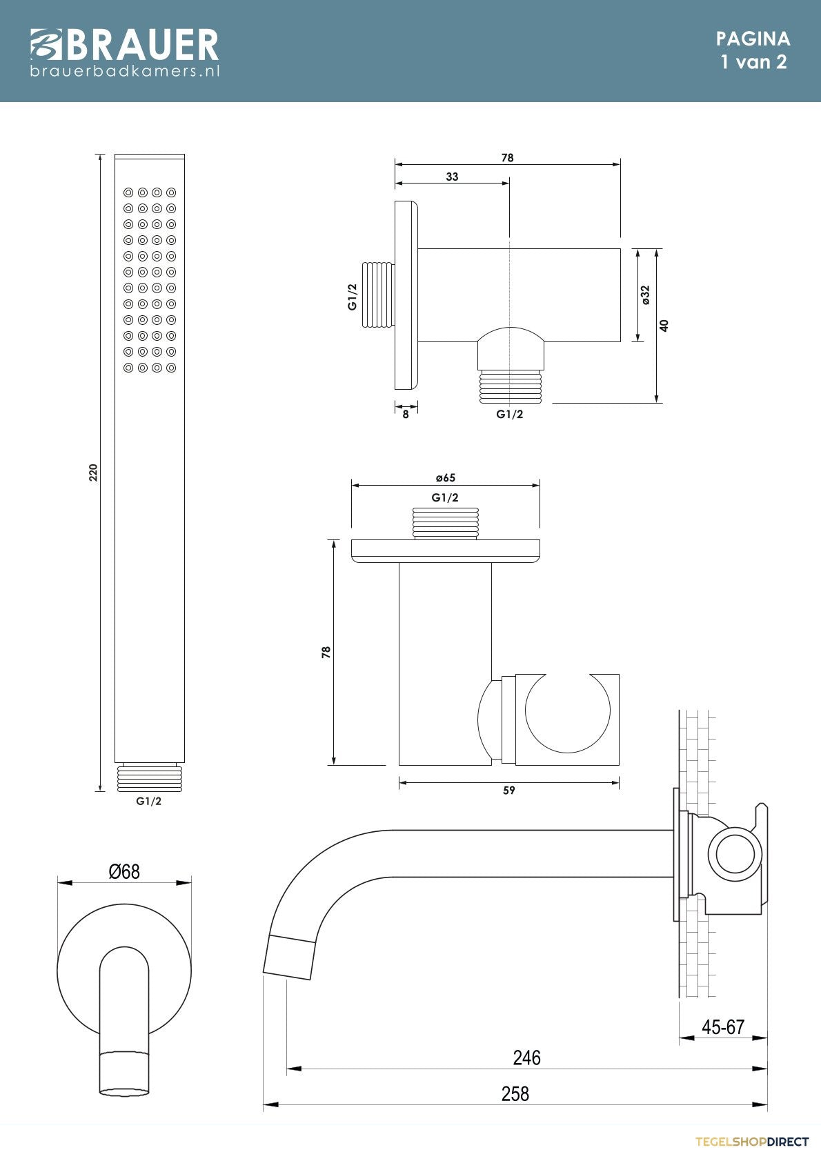 Brauer Stripe thermostatische inbouw badkraan met drukknoppen SET 03 met uitloop en staaf handdouche en doucheslang en wandaansluitbocht RVS-kleurig geborsteld PVD – afbeelding 9