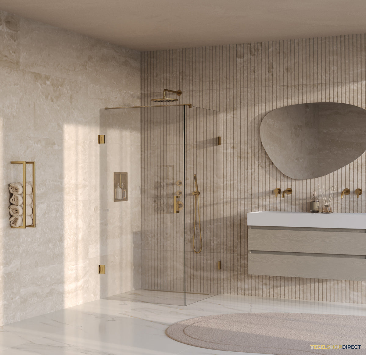 BRAUER Void douchecabine met draaideur helder glas 100x100x200 incl. glascoating PVD goud geborsteld – afbeelding 2