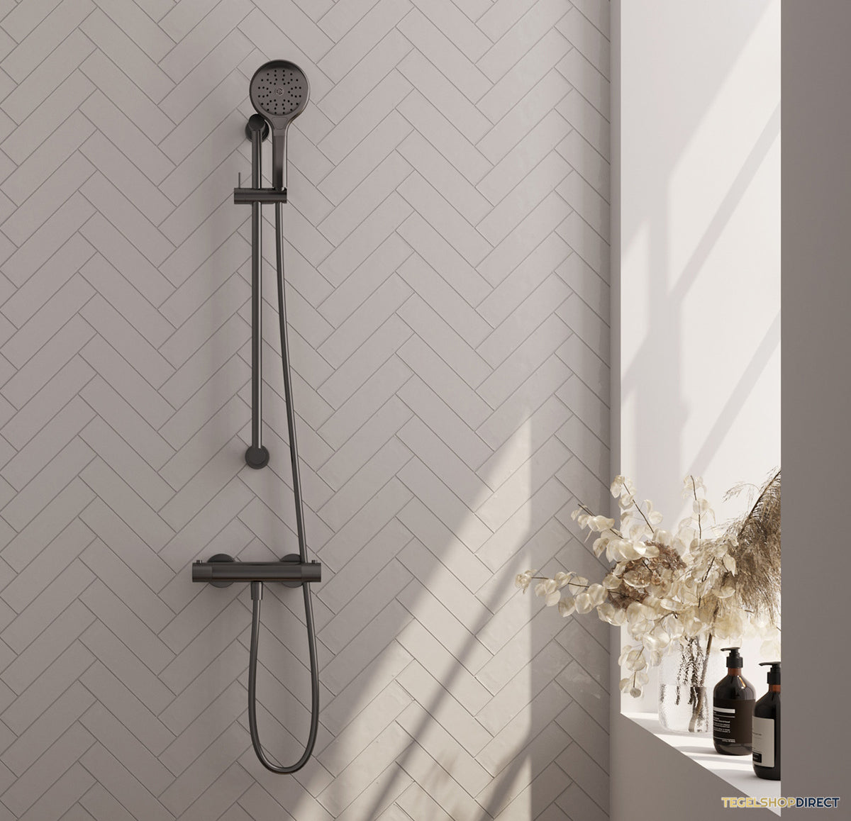 Douchekraan Opbouw Brauer Carving Met Glijstang Geborsteld Gunmetal (Keuze Handdouche) – afbeelding 2