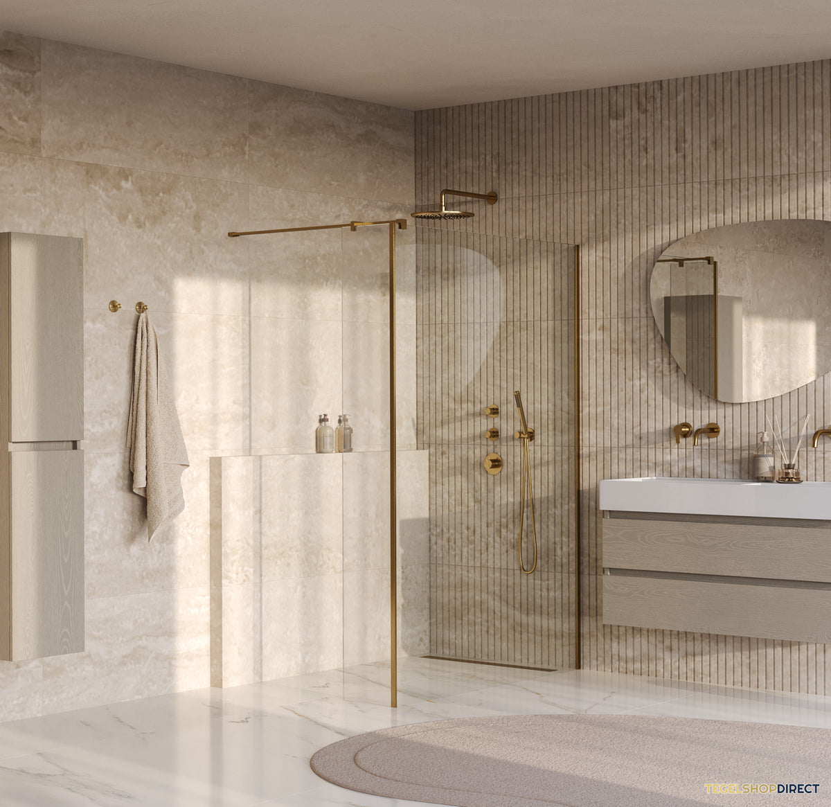 BRAUER Oblivion inloopdouche helder glas 140x200 met zijwand 30 incl. glascoating PVD goud geborsteld – afbeelding 2
