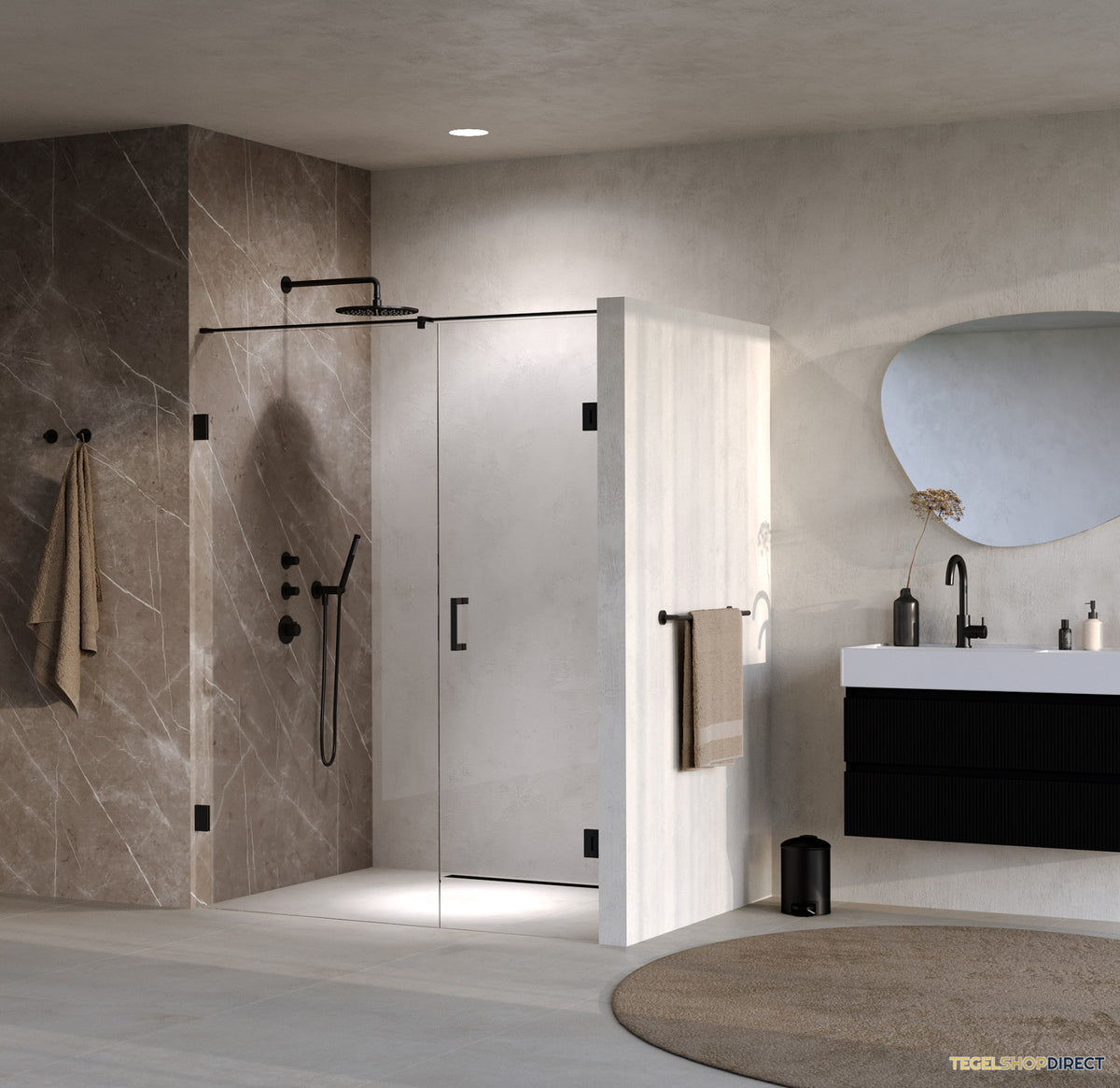 BRAUER Void nisdeur 2-delig helder glas 150x200 omkeerbaar met draaideur 70 aan muur incl. glascoating mat zwart – afbeelding 2