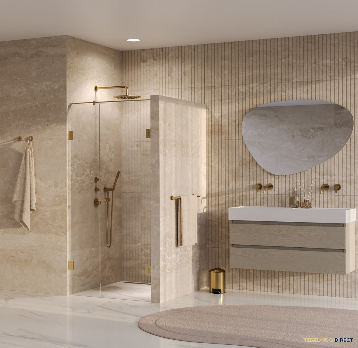 BRAUER Void Carving nisdeur 2-delig helder glas 100x200 omkeerbaar met draaideur 60 aan muur incl. glascoating PVD goud geborsteld – afbeelding 2