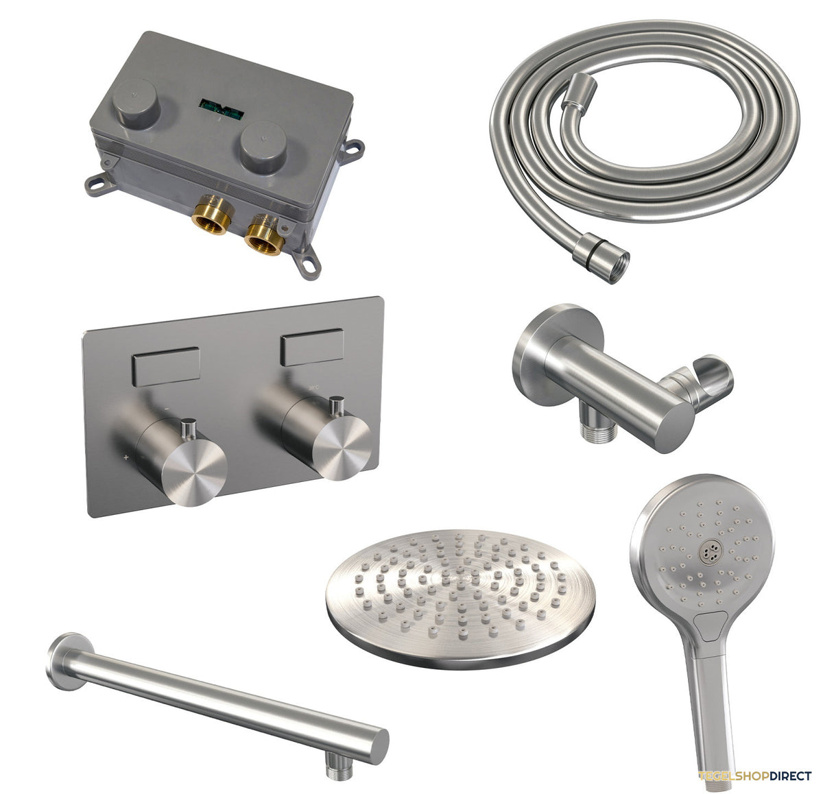 Thermostatische Inbouw Regendouche Brauer Brushed Edition Met Drukknoppen SET 55 Met 20 Cm Douchekop En Rechte Muurarm En 3-Standen Handdouche En Doucheslang En Wandaansluitbocht RVS Geborsteld PVD – afbeelding 10