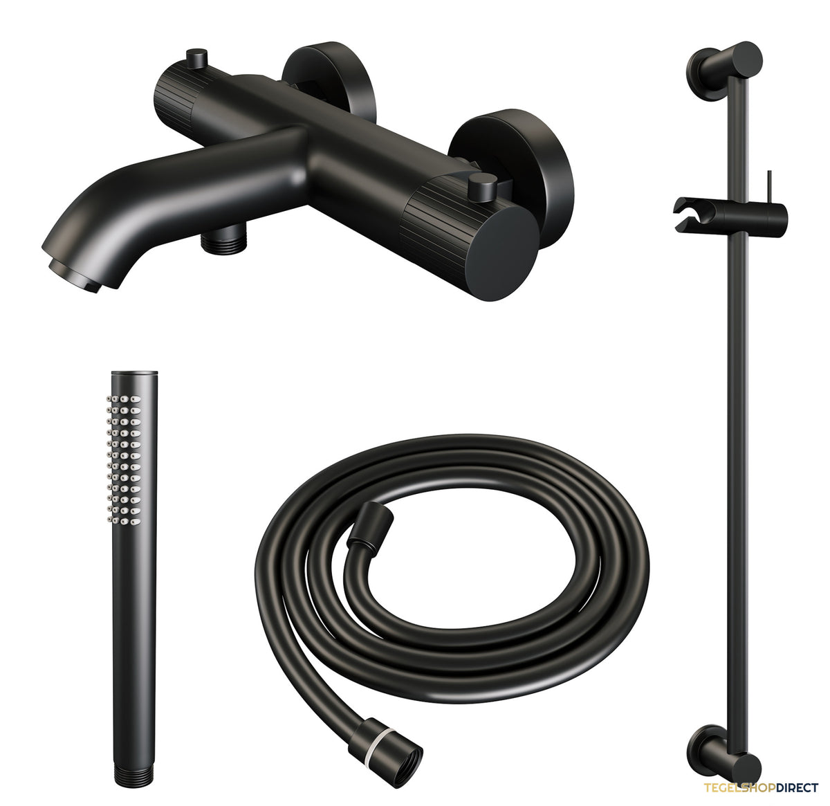 Brauer Stripe opbouw baddouche thermostaatkraan SET 01 met glijstang en staaf handdouche en doucheslang mat zwart – afbeelding 2