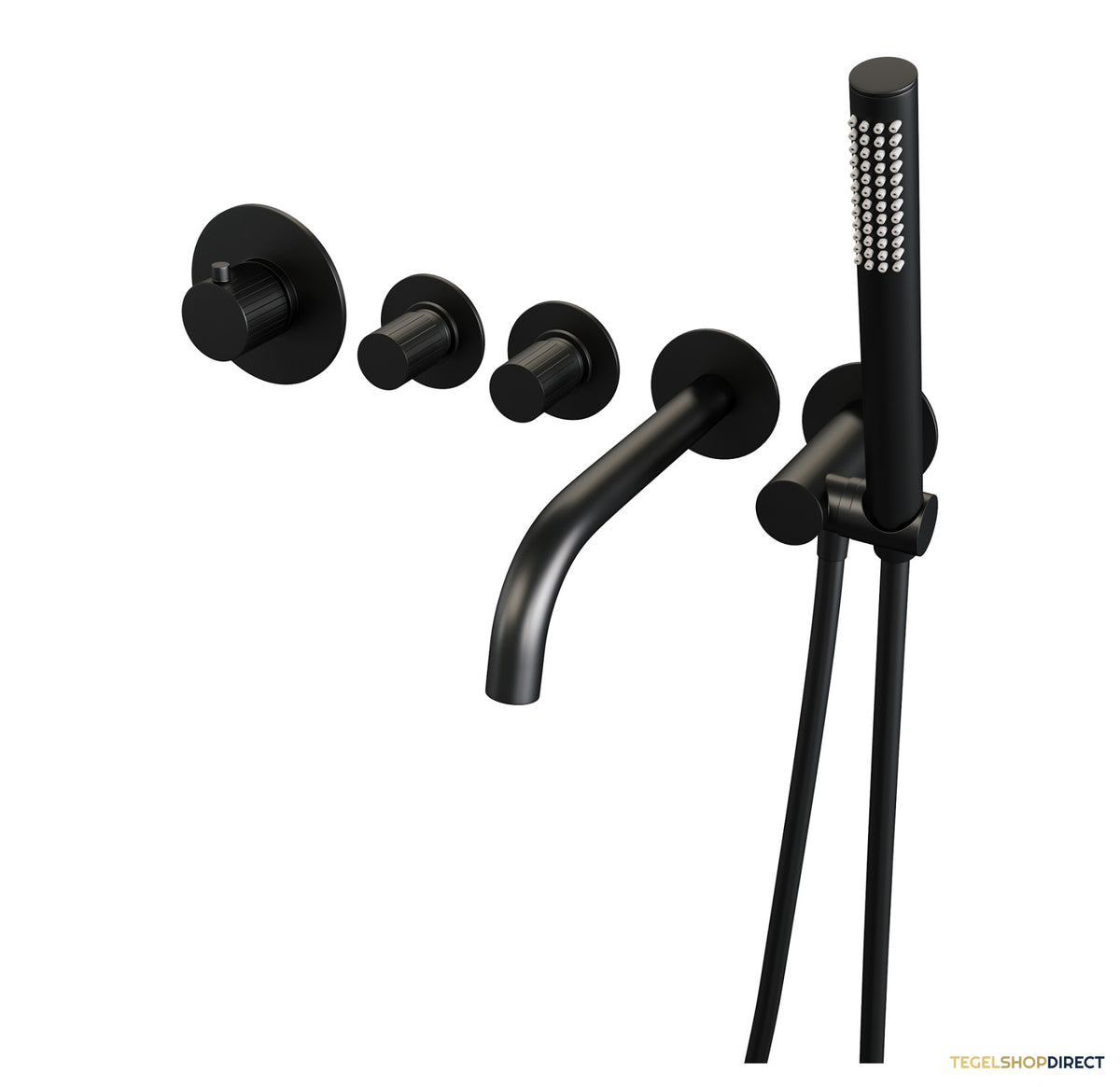 Brauer Stripe thermostatische inbouw badkraan SET 01 met uitloop en staaf handdouche en doucheslang en wandaansluitbocht mat zwart – afbeelding 2