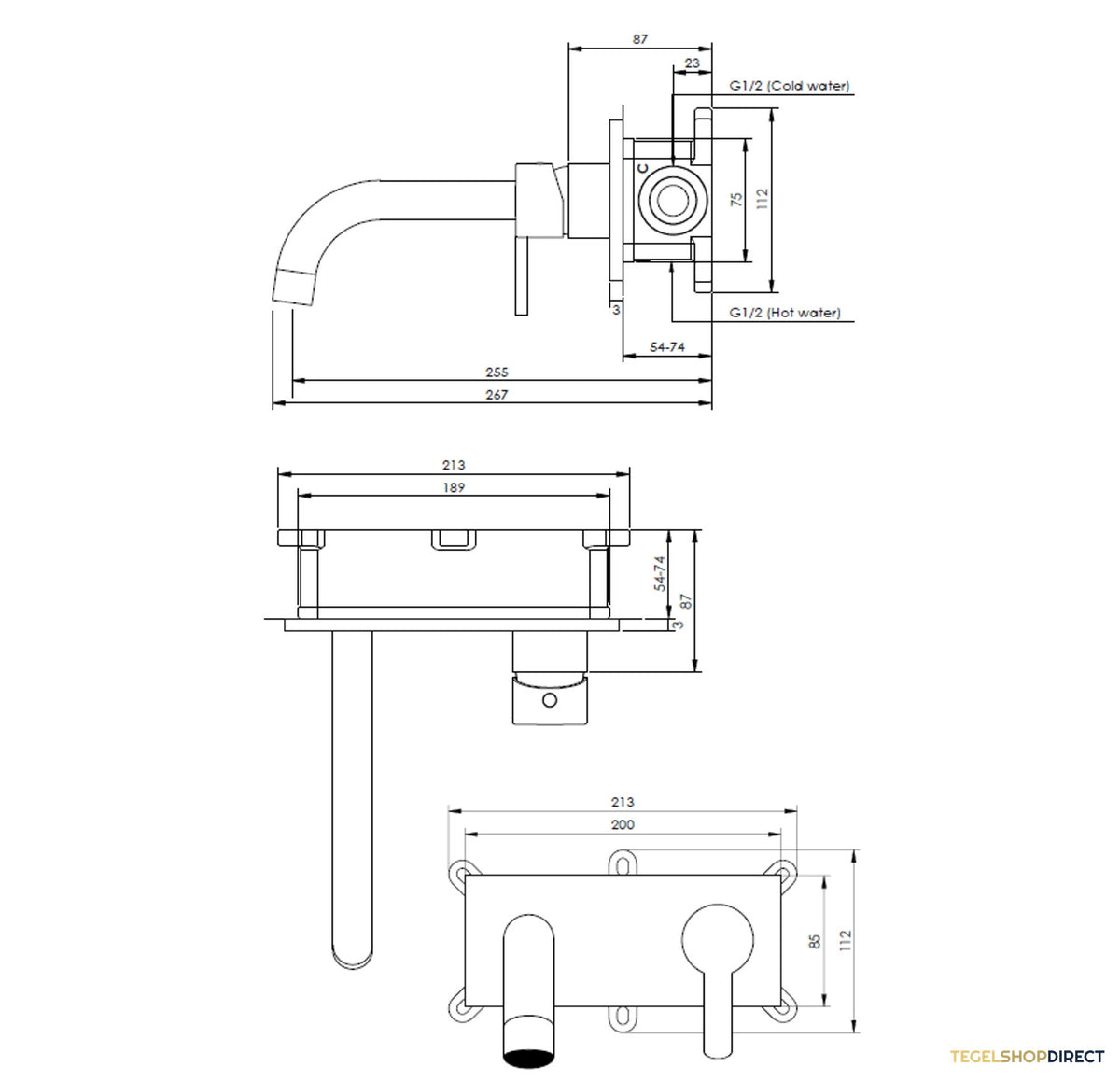 Inbouw Wastafelmengkraan Brauer Gold Edition Coldstart Gebogen Uitloop Korte Platte Hendel Rechts Geborsteld Goud PVD Met Afdekplaat – afbeelding 3