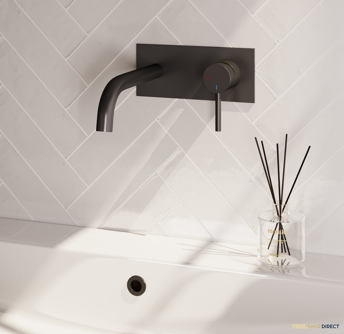 Brauer Stripe inbouw wastafelmengkraan met gebogen uitloop en afdekplaat model A1 mat zwart – afbeelding 2