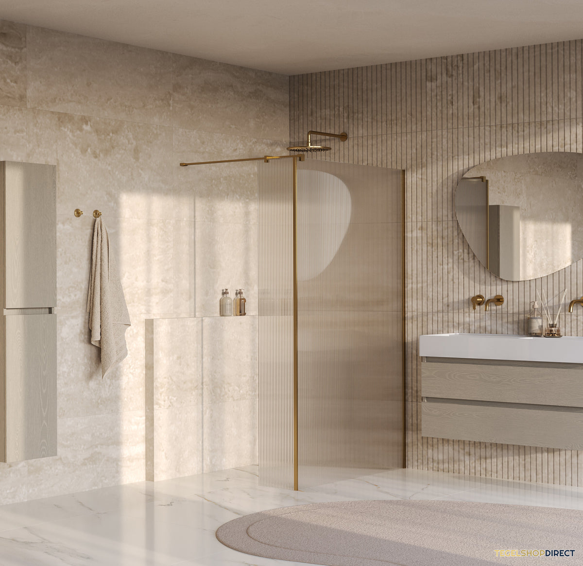BRAUER Oblivion Flow inloopdouche helder ribbelglas 120x200 met zijwand 30 incl. glascoating Geborsteld Goud PVD – afbeelding 2