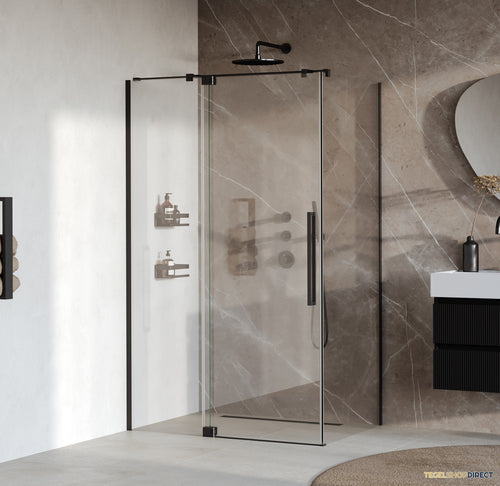 BRAUER Stellar douchecabine met draaideur helder glas 120x100x200 omkeerbaar incl. glascoating mat zwart