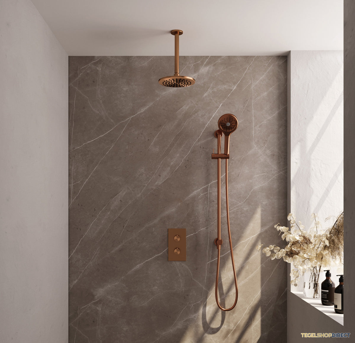 Inbouw Regendouche Set Brauer Copper Edition Plafond Uitloop Ronde Hoofddouche 20 cm Met Glijstang en Handdouche 3 Standen Koper – afbeelding 2