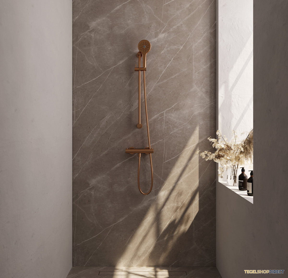 Douchekraanset Brauer Copper Edition Opbouw Met Glijstang En Ronde Handdouche Geborsteld Koper – afbeelding 2