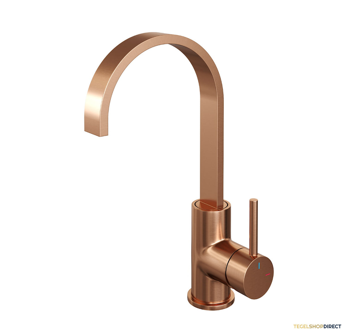Wastafelmengkraan Brauer Copper Edition Coldstart Opbouw Hoog Plat Gebogen Ronde Hendel Geborsteld Koper PVD