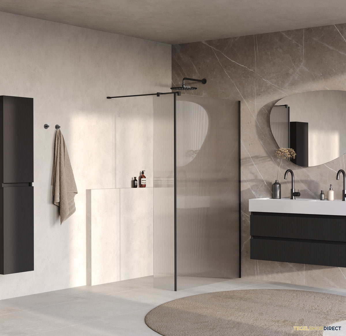 BRAUER Oblivion Flow inloopdouche helder ribbelglas 120x200 met zijwand 30 incl. glascoating Mat Zwart – afbeelding 2