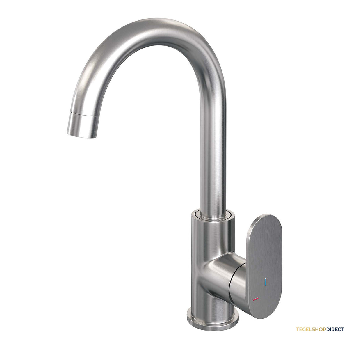 Wastafelmengkraan Brauer Brushed Edition Coldstart Opbouw Hoog Gebogen Platte Hendel Geborsteld RVS PVD