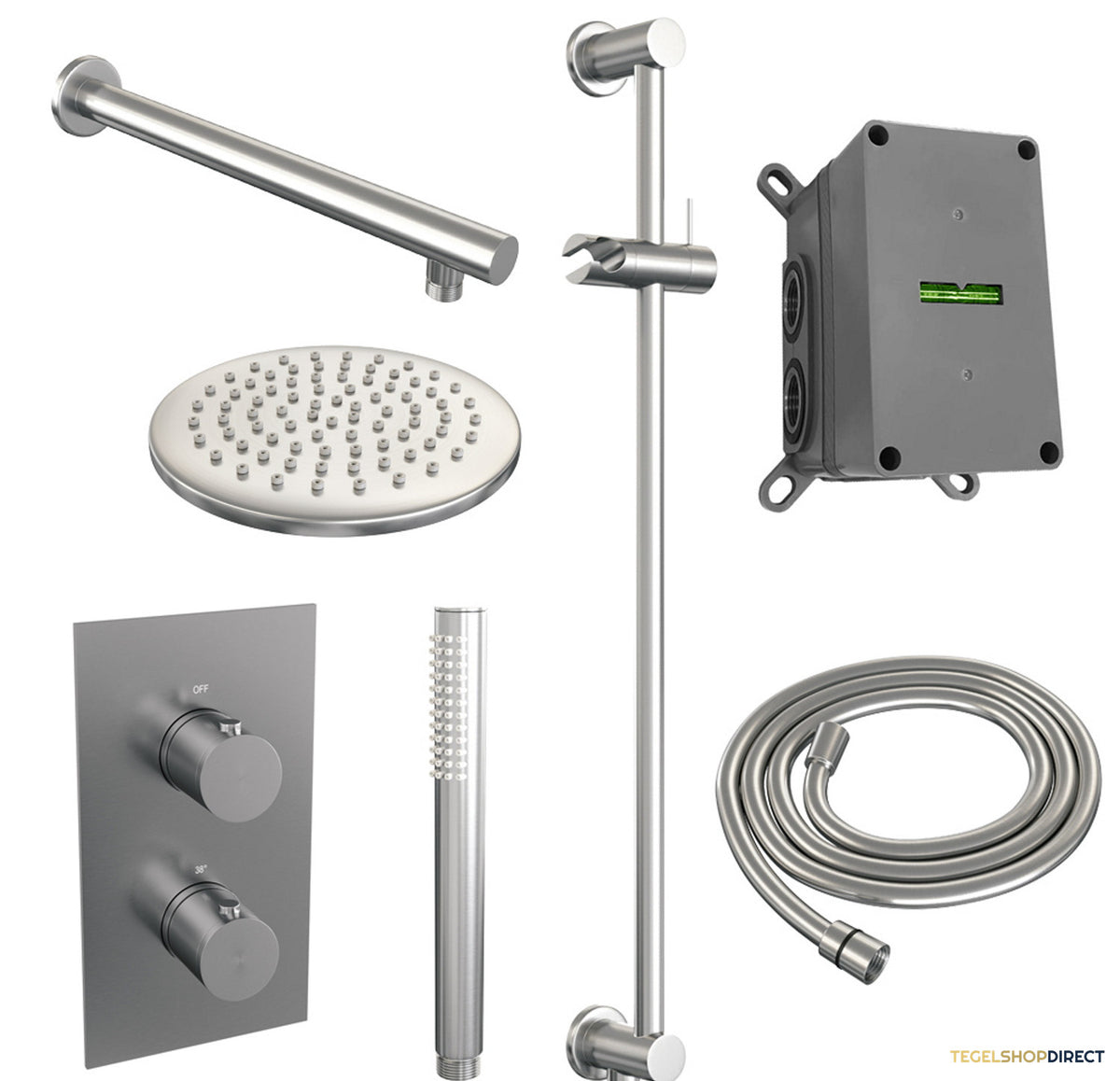 Inbouw Regendouche Set Brauer Brushed Edition Wanduitloop Ronde Hoofddouche 20 cm Met Glijstang RVS Look – afbeelding 2