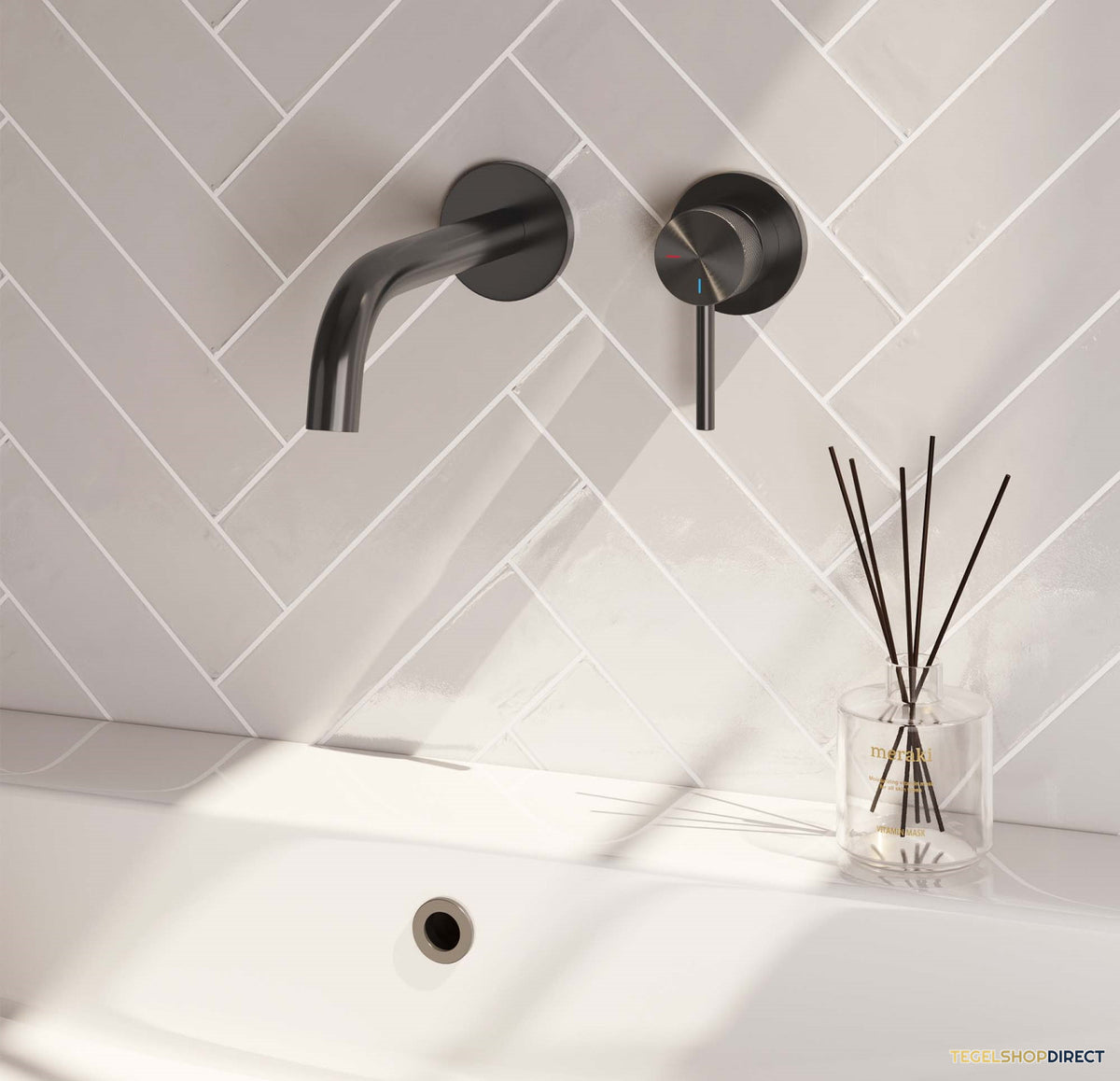 Inbouw Wastafelmengkraan Brauer Gunmetal Carving Coldstart Gebogen Uitloop Ronde Hendel Rechts Geborsteld Gunmetal Met Rozetten – afbeelding 2
