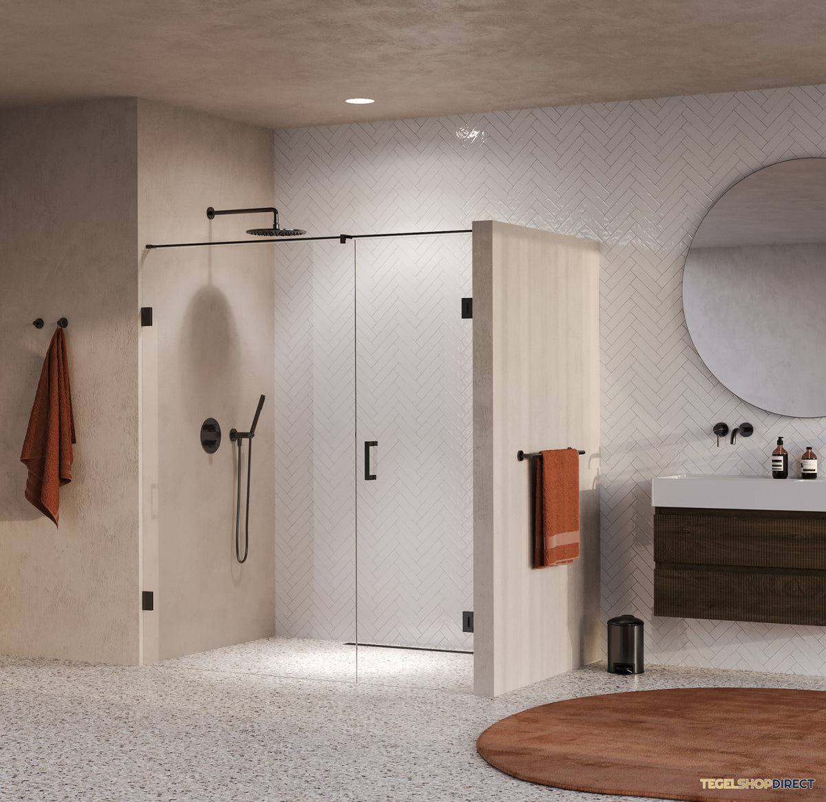 BRAUER Void nisdeur 2-delig helder glas 170x200 omkeerbaar met draaideur 70 aan muur incl. glascoating PVD gunmetal – afbeelding 2