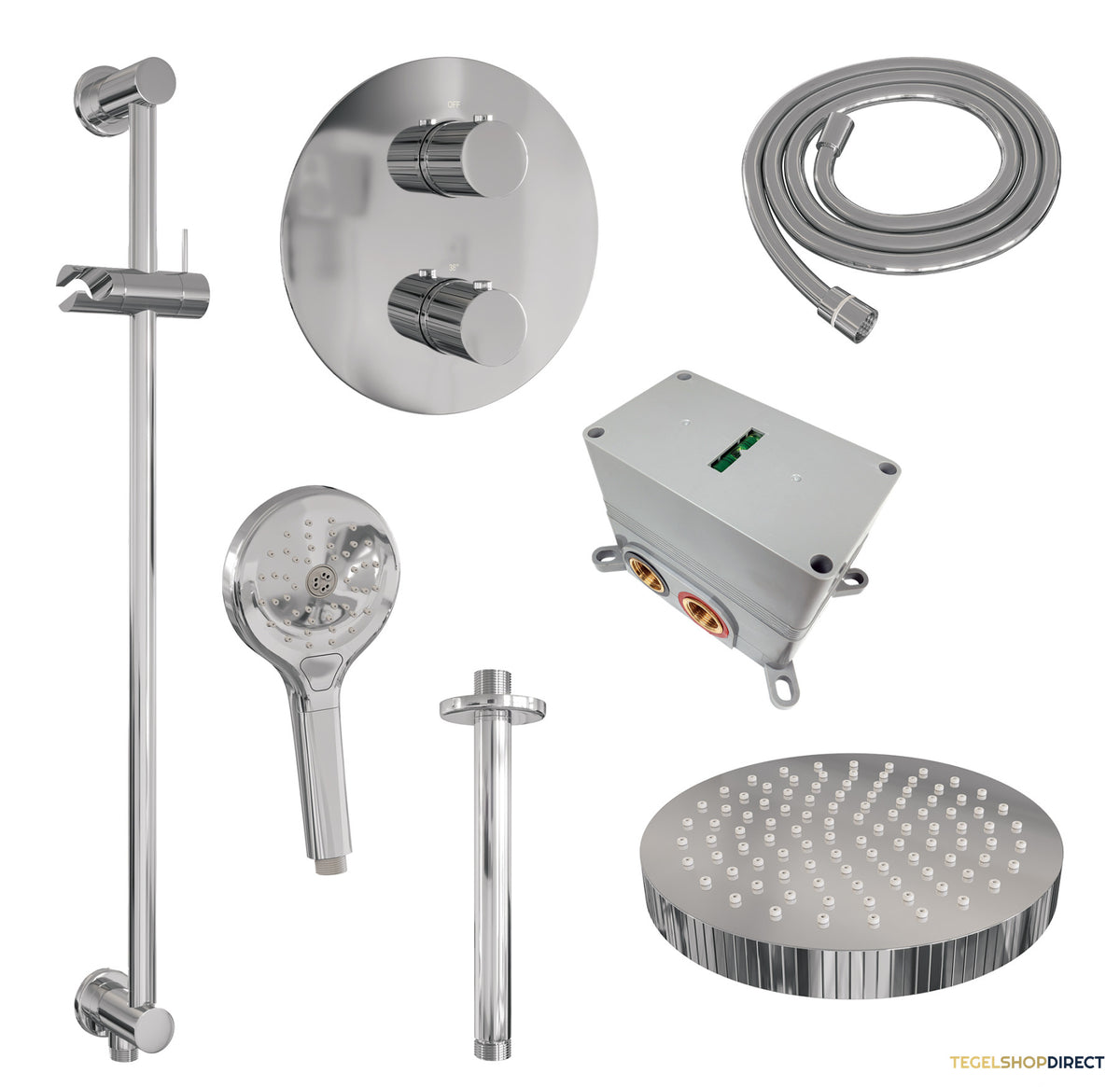 Brauer Stripe thermostatische inbouw regendouche 3-weg rond SET 48 met 25 cm douchekop en plafondarm en 3-standen handdouche en doucheslang en geintegreerde glijstang chroom – afbeelding 3