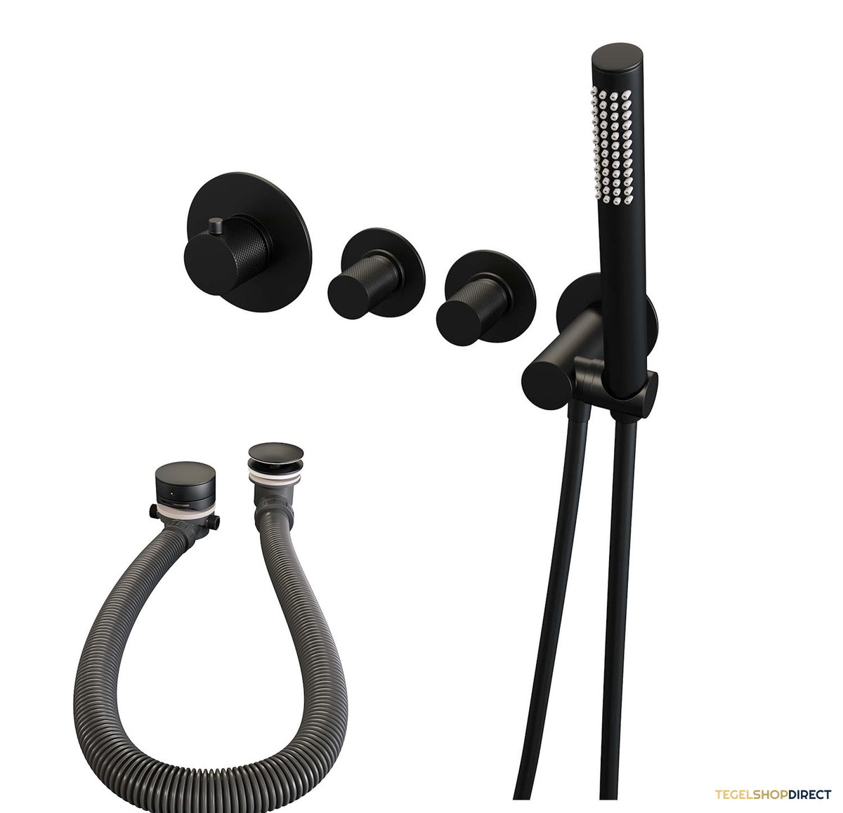 Inbouwthermostaat set Brauer Carving Incl Badafvoer Mat Zwart (Keuze Handdouche) – afbeelding 4