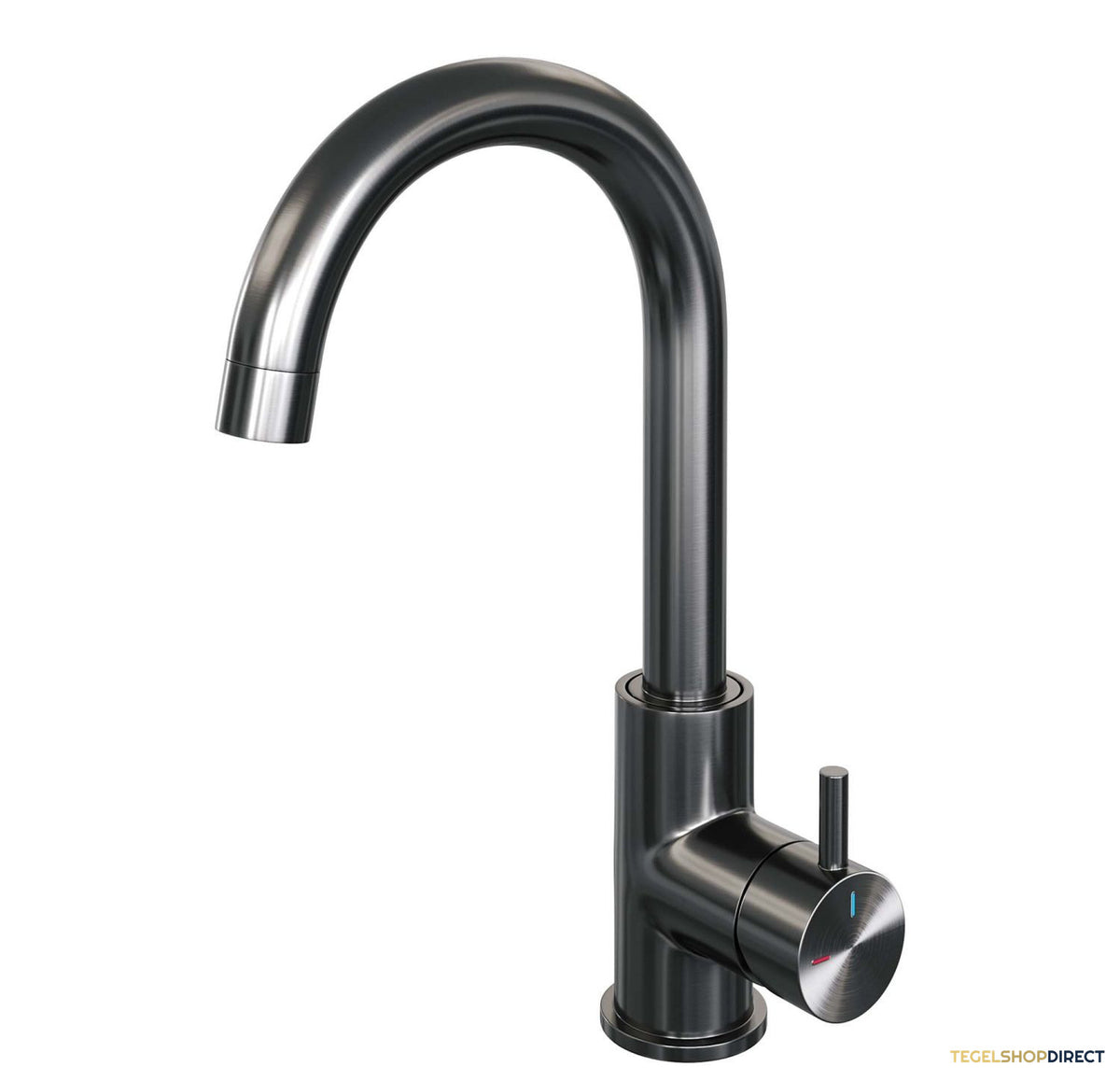 Wastafelmengkraan Brauer Gunmetal Edition Coldstart Opbouw Hoog Gebogen Korte Ronde Hendel Geborsteld Gunmetal PVD