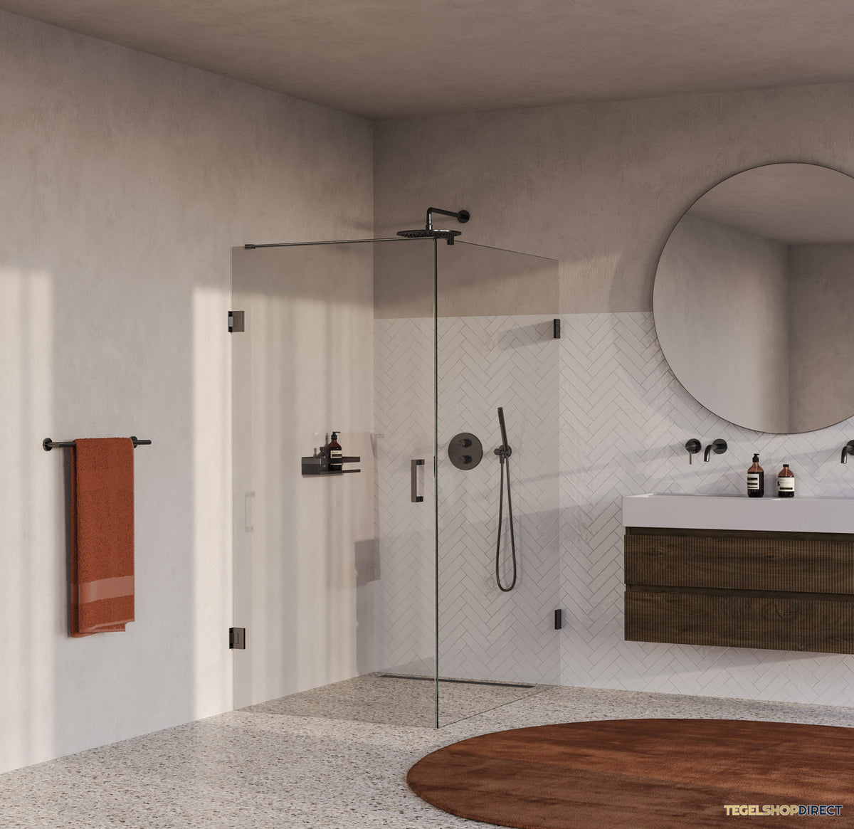 BRAUER Void douchecabine met draaideur helder glas 100x140x200 incl. glascoating PVD gunmetal geborsteld – afbeelding 2
