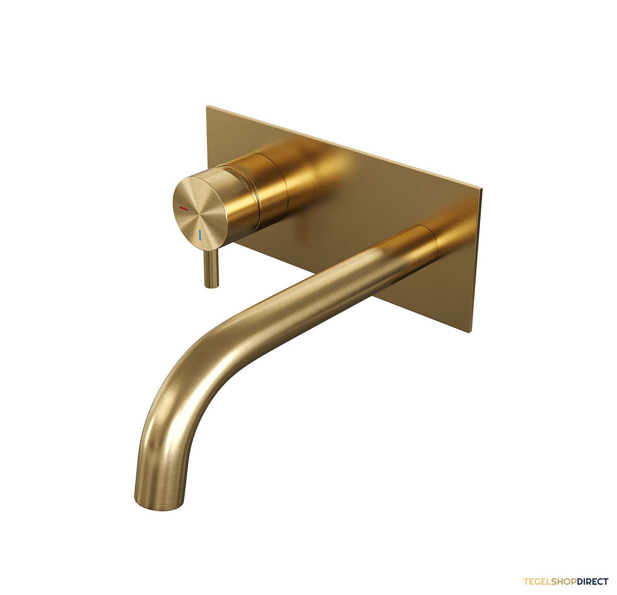 Inbouw Wastafelmengkraan Brauer Gold Edition Coldstart Gebogen Uitloop Korte Ronde Hendel Links Geborsteld Goud PVD Met Afdekplaat