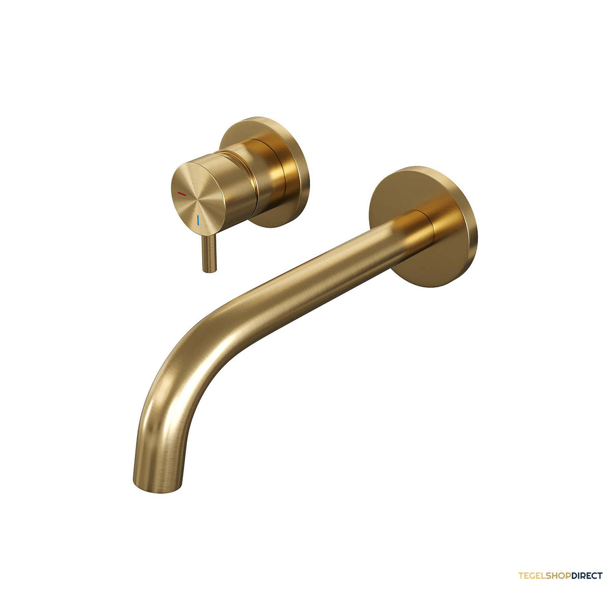 Inbouw Wastafelmengkraan Brauer Gold Edition Coldstart Gebogen Uitloop Korte Ronde Hendel Links Geborsteld Goud PVD Met Rozetten