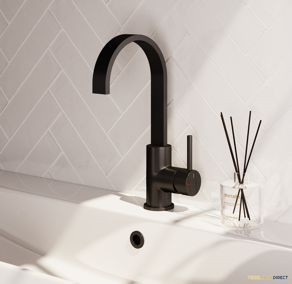 Brauer Stripe hoge opbouw wastafelmengkraan met draaibare platte uitloop model A mat zwart – afbeelding 2