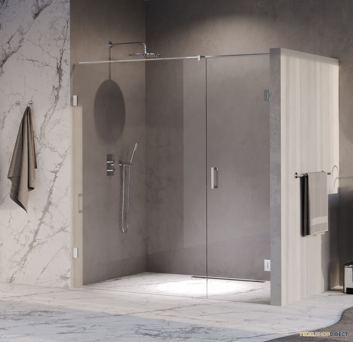 BRAUER Void nisdeur 2-delig helder glas 200x200 omkeerbaar met draaideur 70 aan muur incl. glascoating chroom