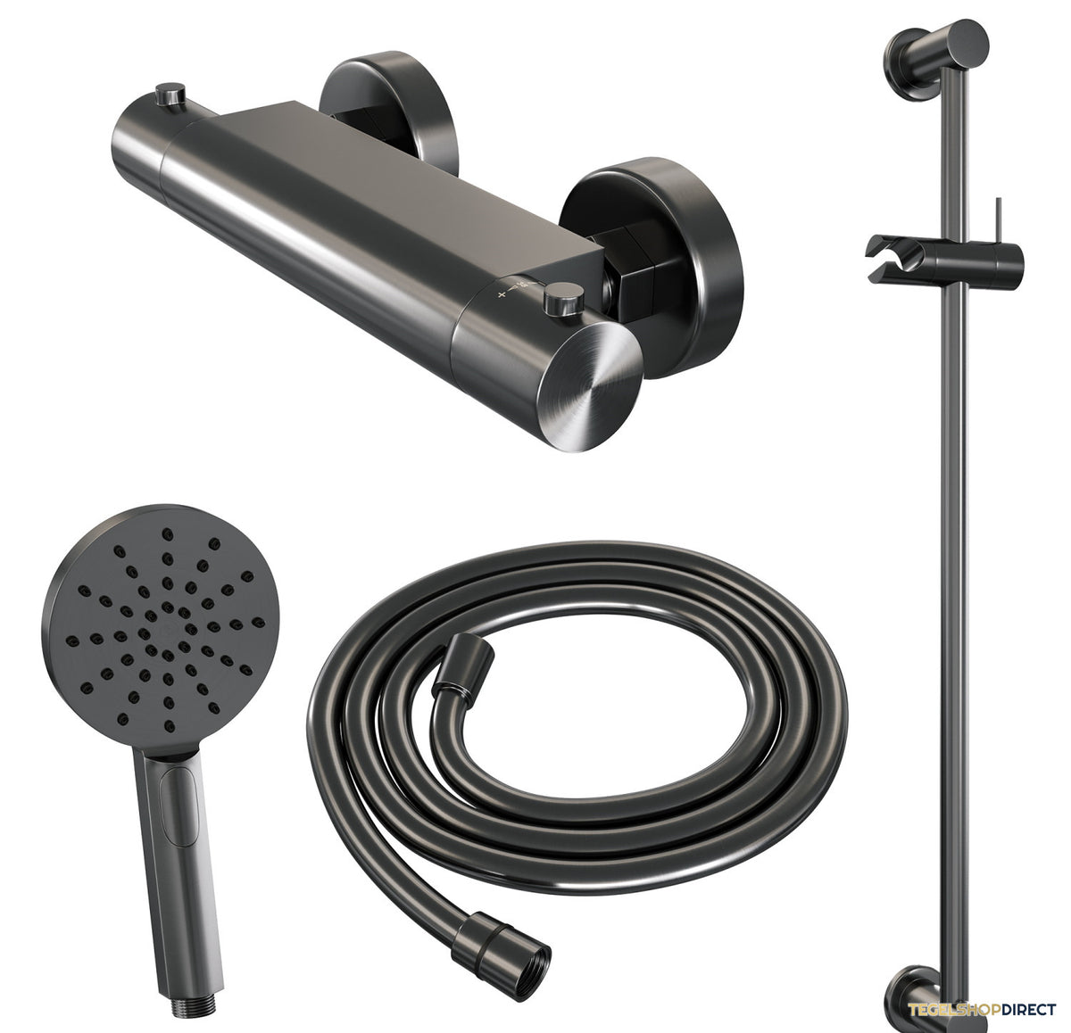 Douchekraanset Brauer Gunmetal Edition Opbouw Met Glijstang En Ronde Handdouche Geborsteld Gunmetal – afbeelding 3