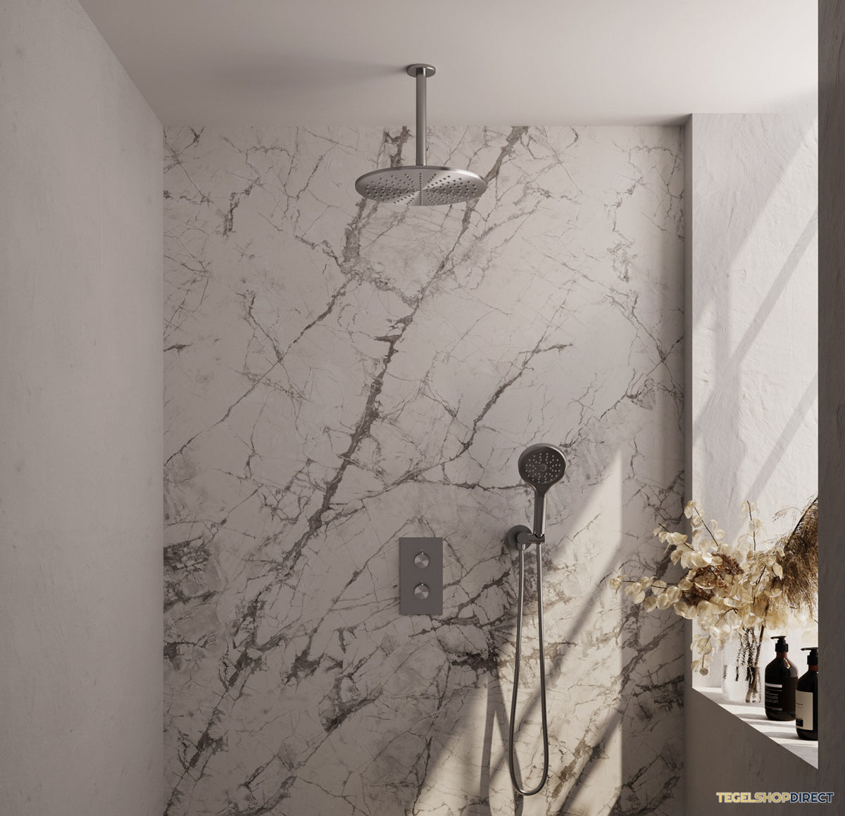 Inbouw Regendouche Set Brauer Brushed Edition Plafond Uitloop Ronde Hoofddouche 30 cm Met Handdouche 3 Standen RVS Look