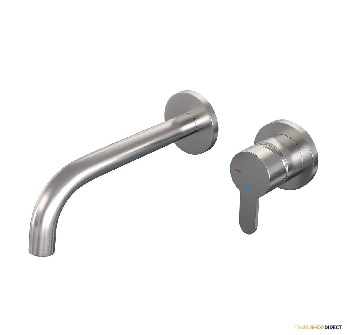 Inbouw Wastafelmengkraan Brauer Brushed Edition Coldstart Gebogen Uitloop Korte Platte Hendel Rechts Geborsteld RVS PVD Met Rozetten