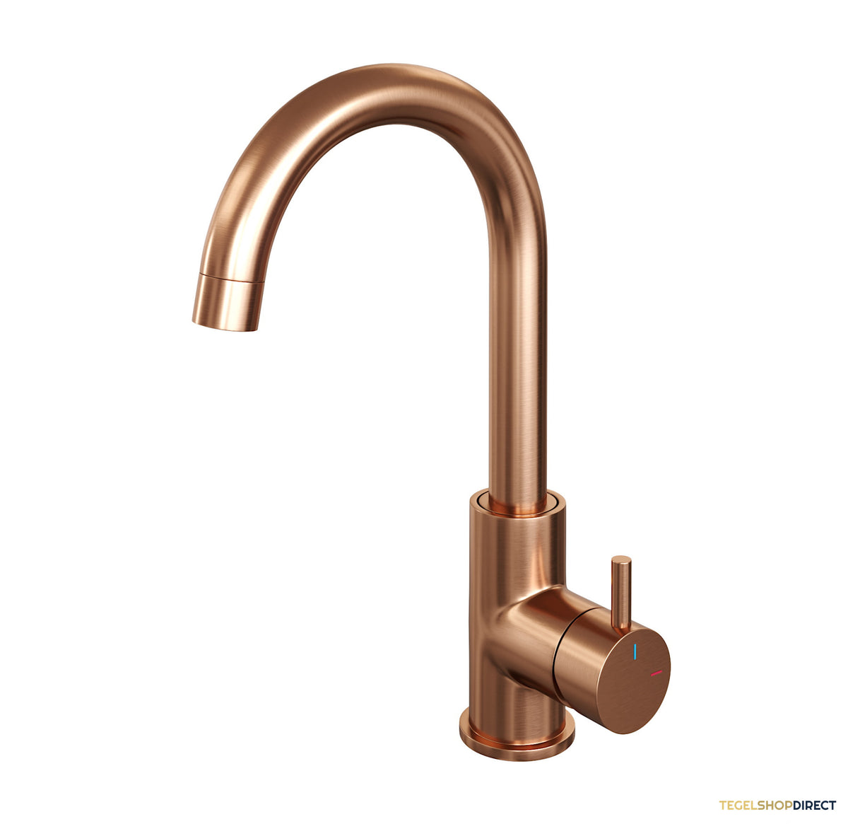 Wastafelmengkraan Brauer Copper Edition Coldstart Opbouw Hoog Gebogen Korte Ronde Hendel Geborsteld Koper PVD