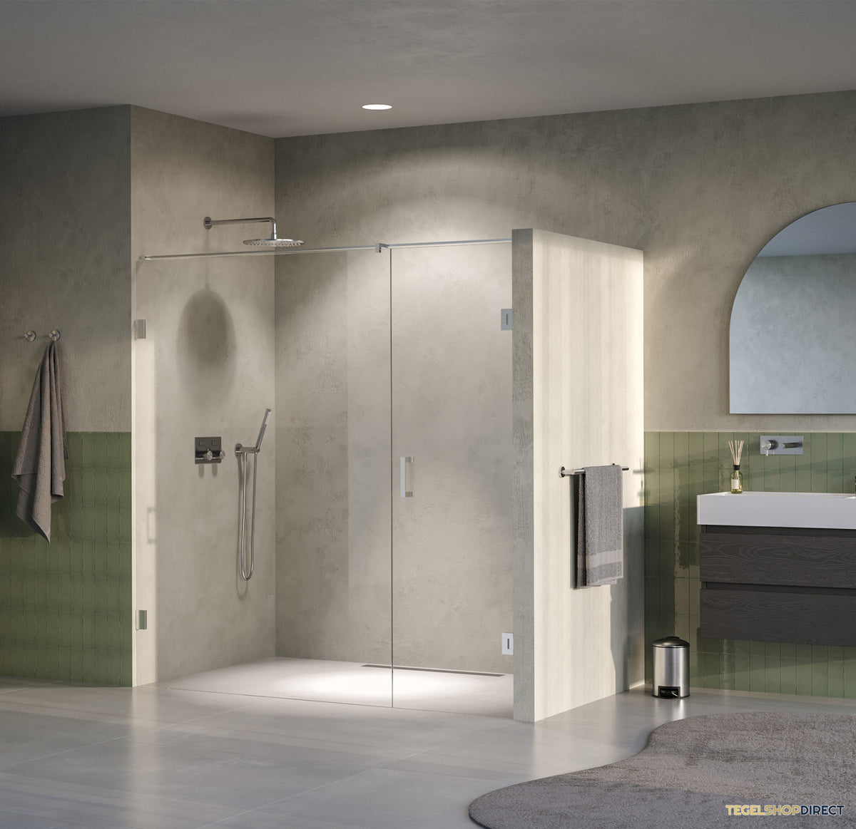 BRAUER Void nisdeur 2-delig helder glas 200x200 omkeerbaar met draaideur 70 aan muur incl. glascoating PVD RVS-kleurig – afbeelding 2