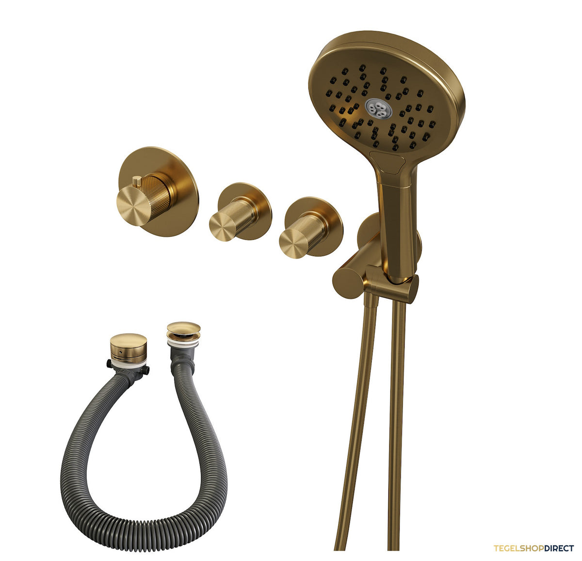 Inbouwthermostaat set Brauer Carving Incl Badafvoer Geborsteld Goud (Keuze Handdouche) – afbeelding 6