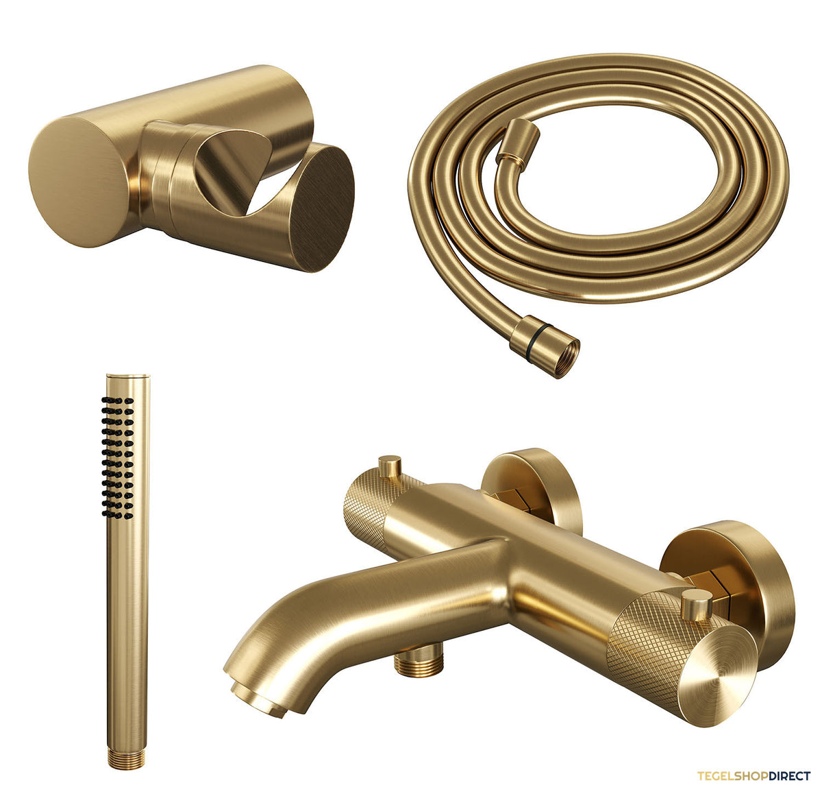 Opbouwset Bad- en Douchekraan Brauer Gold Carving Thermostatisch Met Wandhouder Geborsteld Goud – afbeelding 2