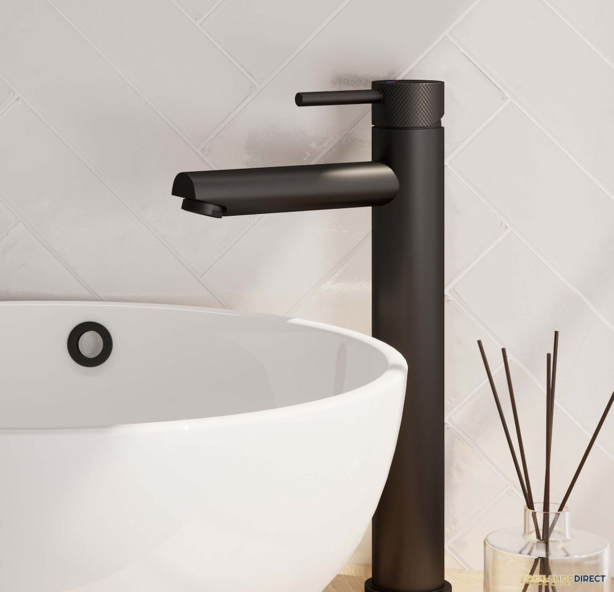 Wastafelmengkraan Brauer Black Carving Coldstart Opbouw Hoog Ronde Hendel Mat Zwart – afbeelding 3
