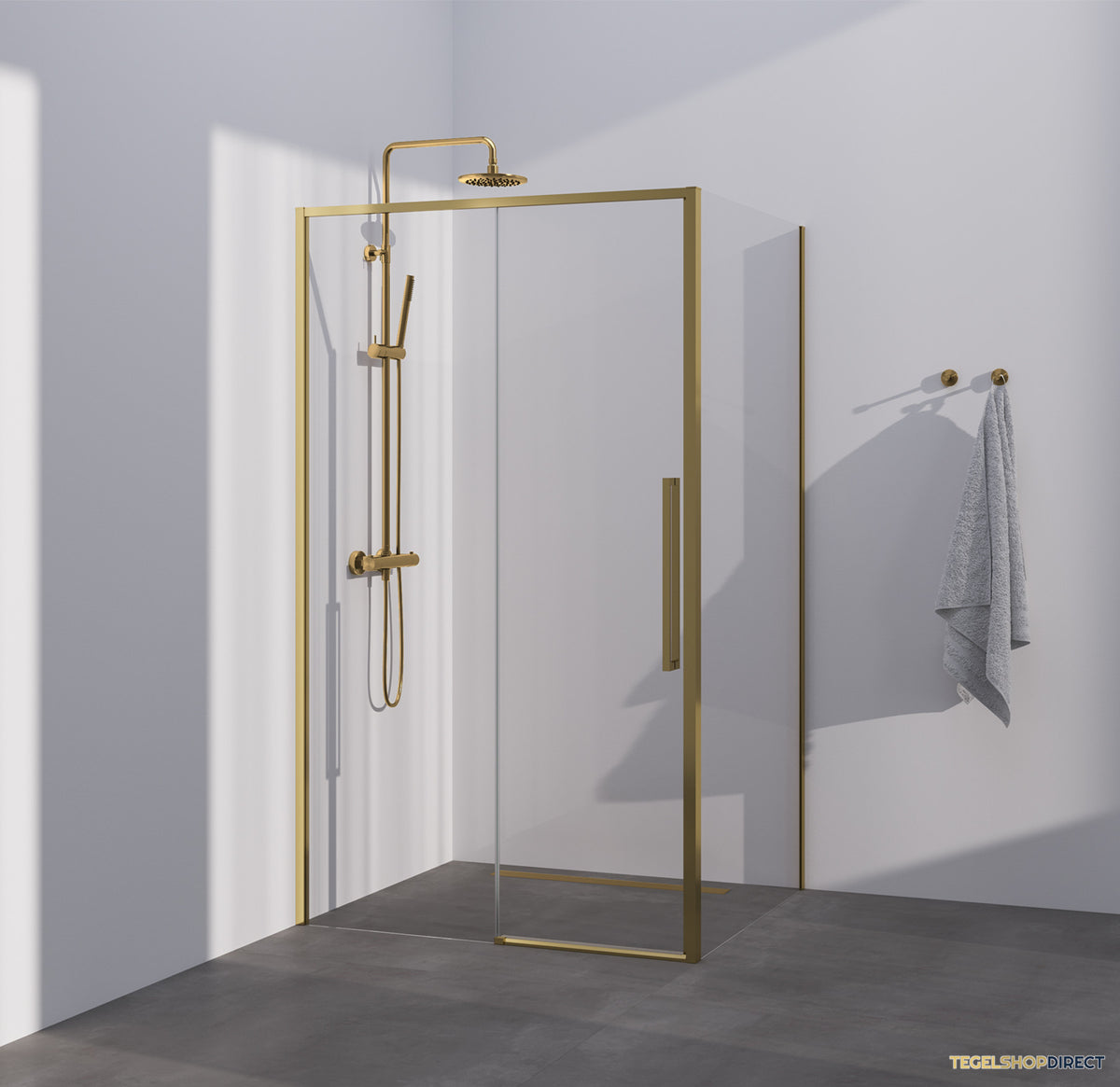 BRAUER Season douchecabine model B met schuifdeur helder glas 100x80x200 omkeerbaar incl. glascoating Season-Goud – afbeelding 2