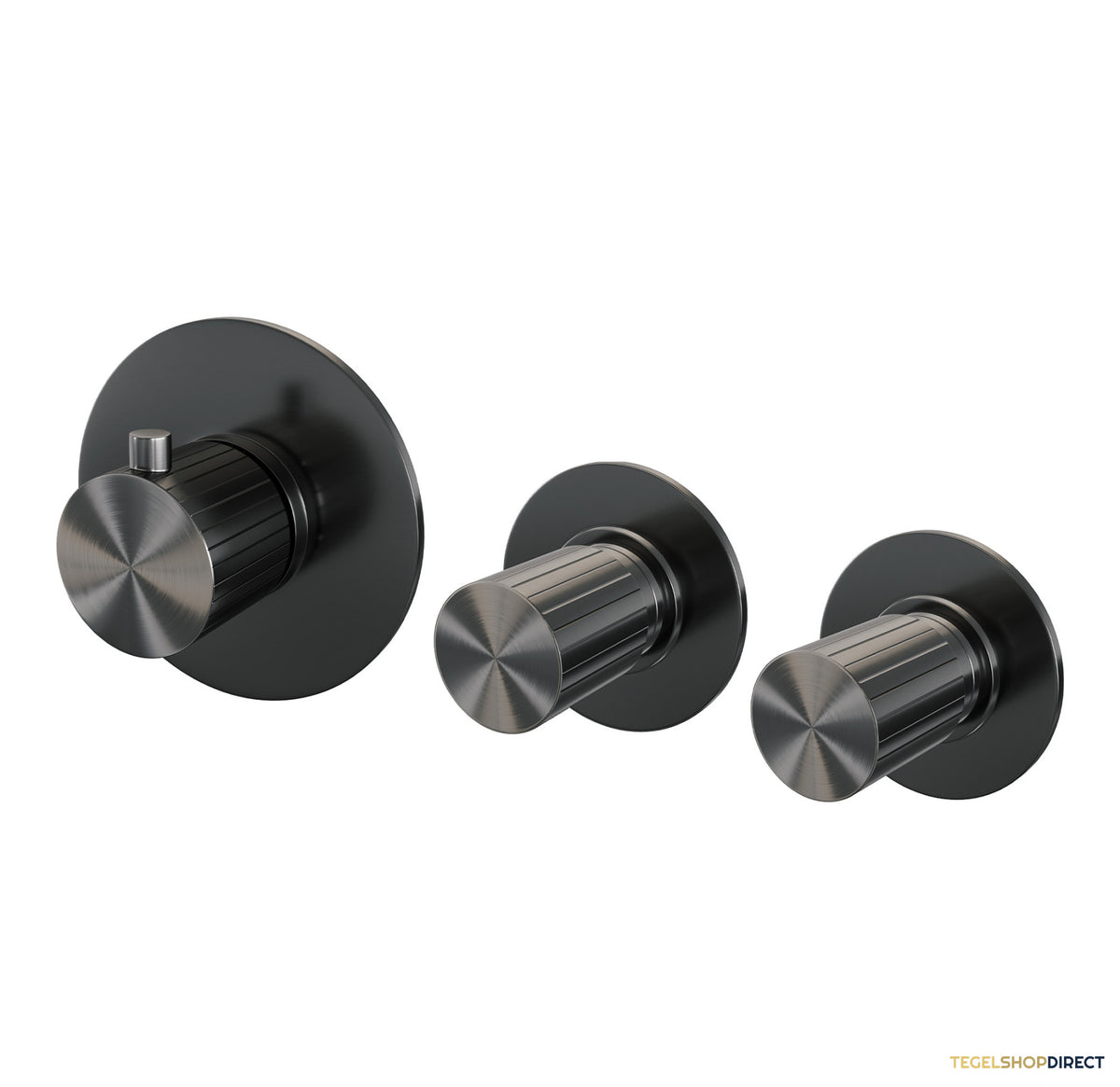 Brauer Stripe inbouwthermostaat en 2 stopkranen met in- en afbouwdelen gunmetal geborsteld PVD