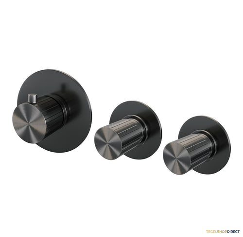 Brauer Stripe inbouwthermostaat en 2 stopkranen met in- en afbouwdelen gunmetal geborsteld PVD