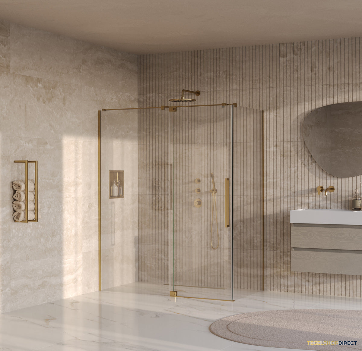 BRAUER Stellar douchecabine met draaideur helder glas 160x100x200 omkeerbaar incl. glascoating PVD goud geborsteld – afbeelding 2