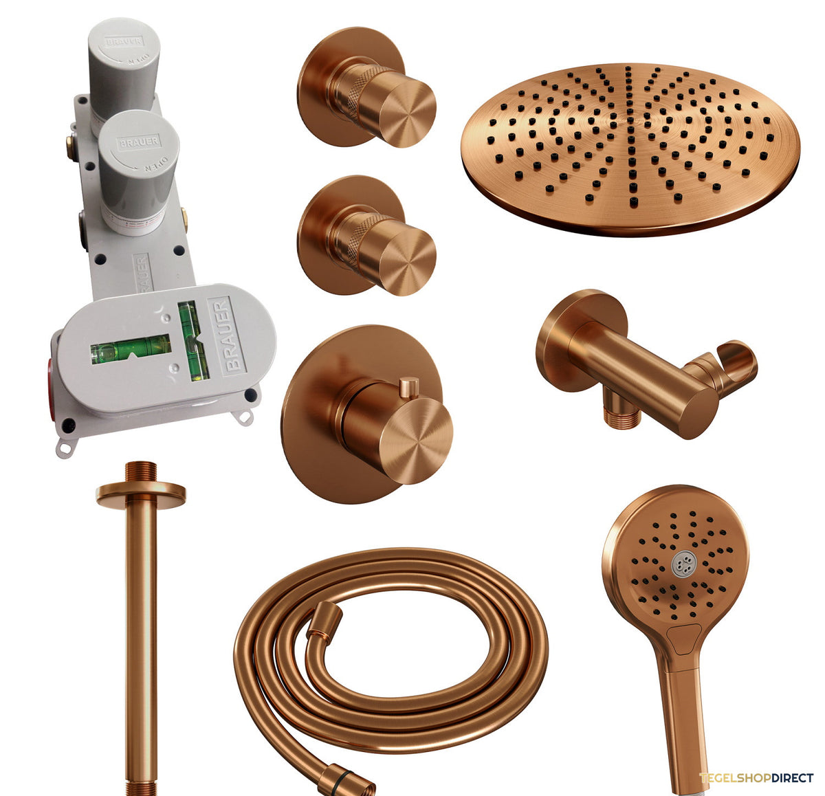 Thermostatisch Inbouwdoucheset Brauer Copper 30cm Hoofddouche Plafondarm 3 Standen Handdouche Koper – afbeelding 4