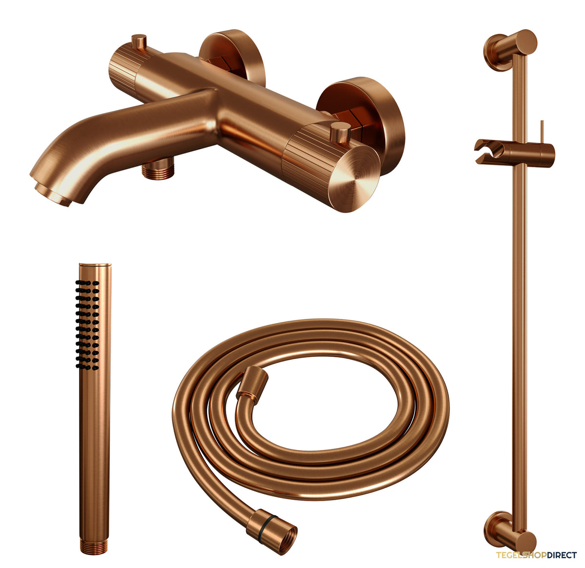Brauer Stripe opbouw baddouche thermostaatkraan SET 01 met glijstang en staaf handdouche en doucheslang koper geborsteld PVD – afbeelding 2