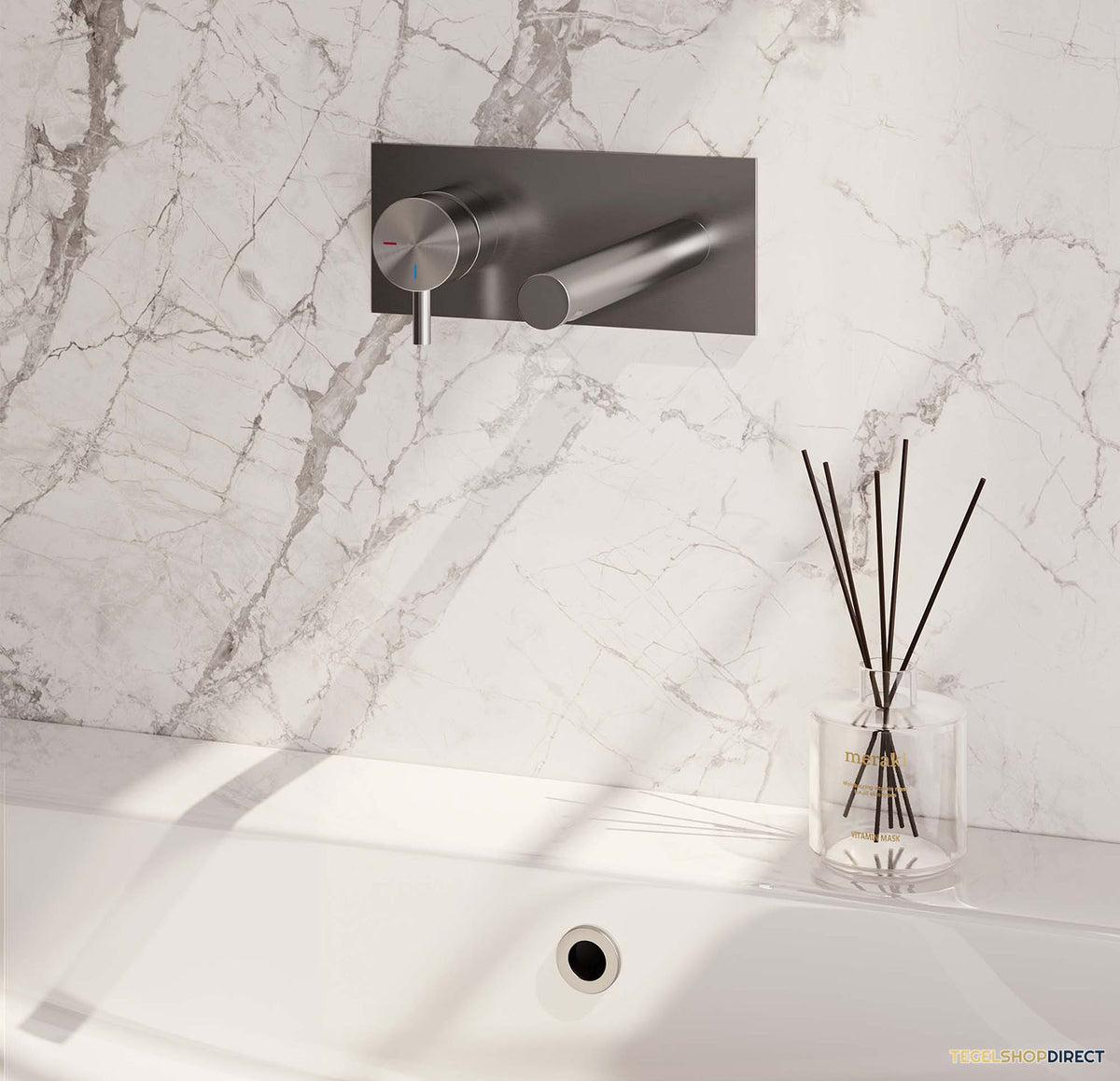 Inbouw Wastafelmengkraan Brauer Brushed Edition Coldstart Rechte Uitloop Korte Ronde Hendel Links Geborsteld RVS PVD Met Afdekplaat – afbeelding 2