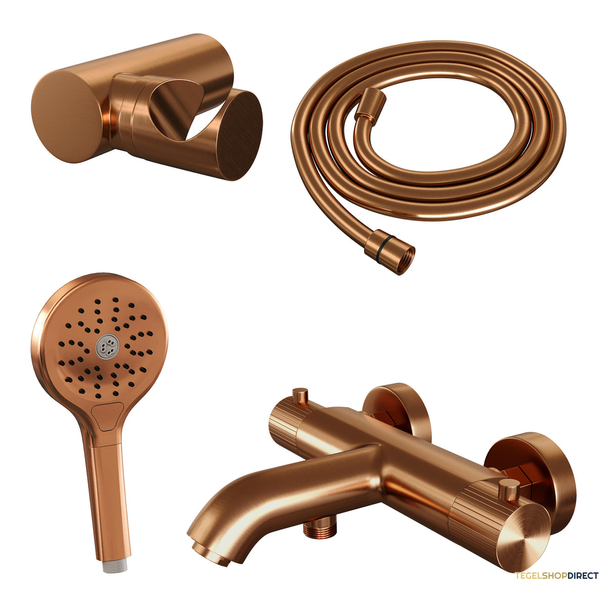 Brauer Stripe opbouw baddouche thermostaatkraan SET 04 met wandhouder en 3-standen handdouche en doucheslang koper geborsteld PVD – afbeelding 2