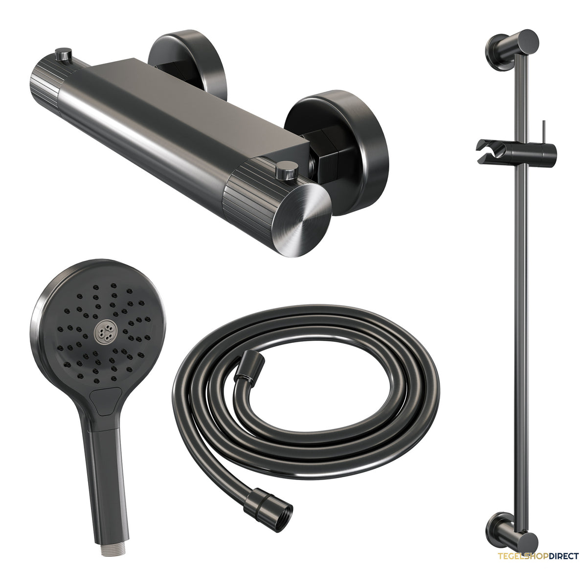 Brauer Stripe opbouw douche thermostaatkraan SET 02 met glijstang en 3-standen handdouche en doucheslang gunmetal geborsteld PVD – afbeelding 3