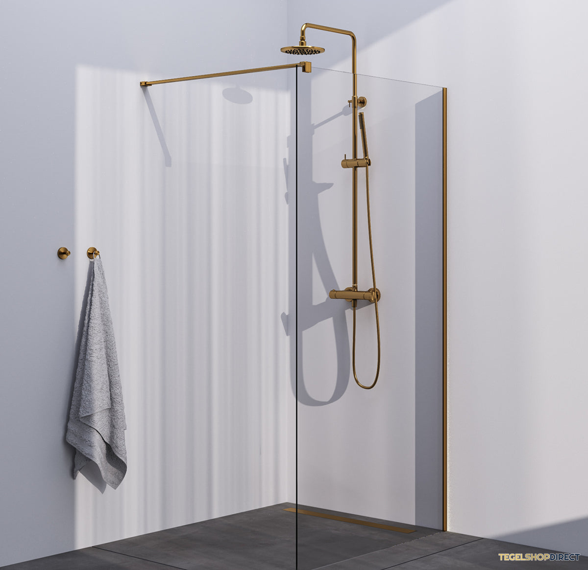 BRAUER Season inloopdouche model C helder glas 100x200 incl. glascoating goud geborsteld