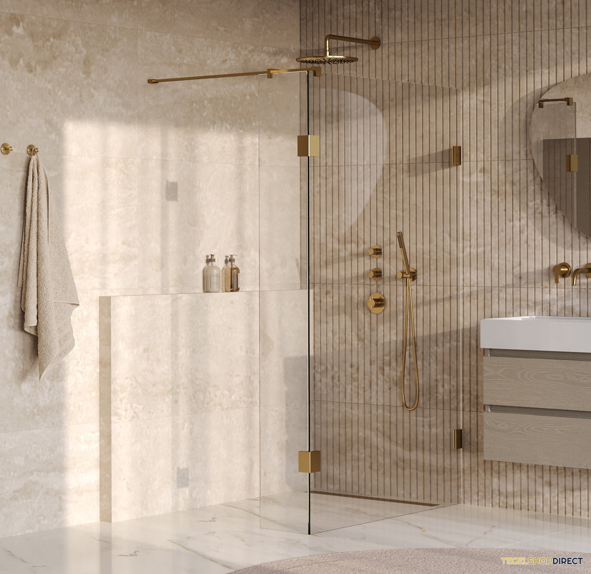 BRAUER Void inloopdouche helder glas 110x200 met 40 zijwand incl. glascoating PVD goud geborsteld
