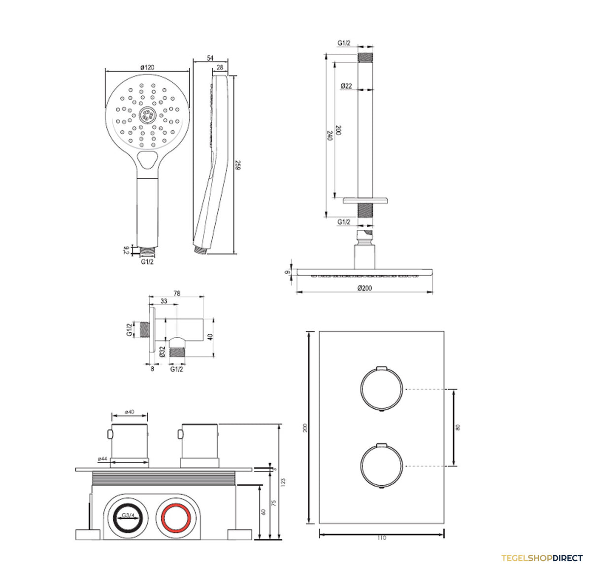 Inbouw Regendouche Set Brauer Chrome Edition Plafond Uitloop Ronde Hoofddouche 20 cm Met Handdouche 3 Standen – afbeelding 12