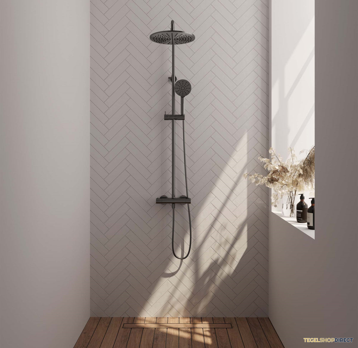 Regendoucheset Opbouw Brauer Gunmetal Edition 30 cm Thermostatisch met Handdouche 3-Standen Geborsteld Gunmetal – afbeelding 2